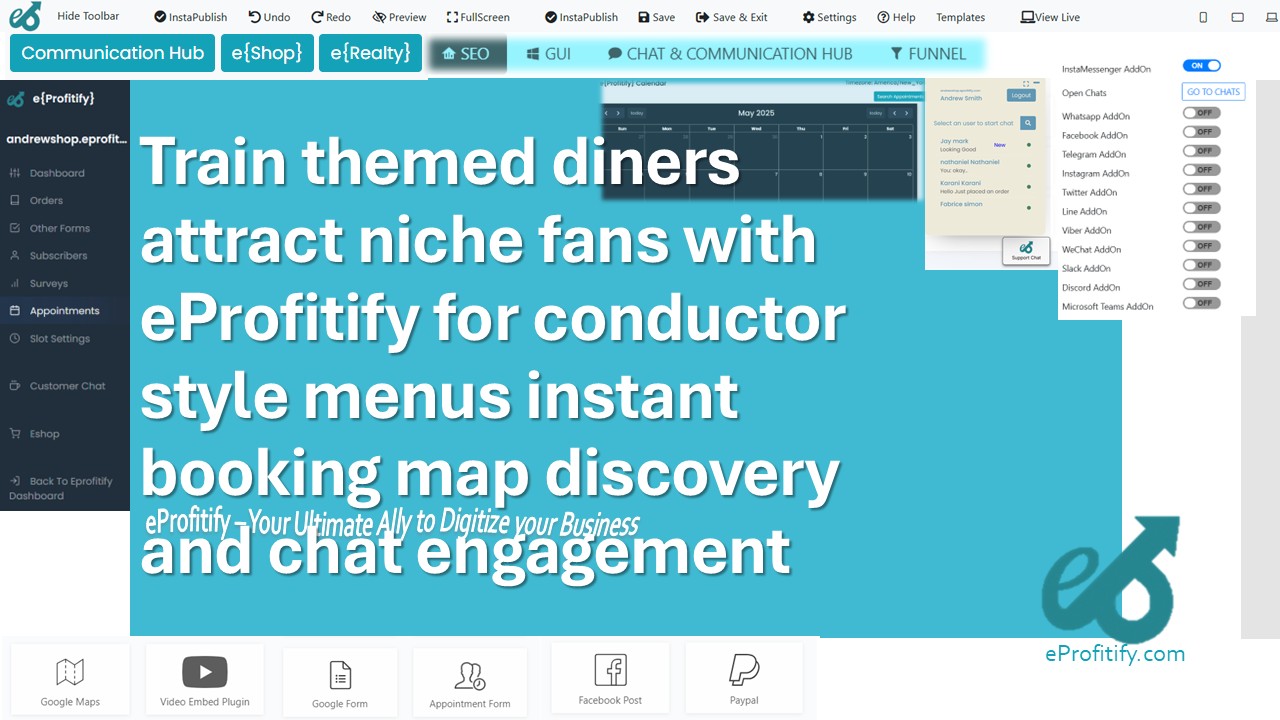Train themed diners attract niche fans with eProfitify for conductor style menus instant booking map discovery and chat engagement